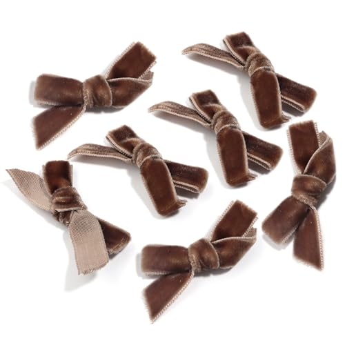 10 Stück Samtbandschleifen, 6 x 3,5 cm, handgefertigte Stoffschleifen for Heimwerker, Basteln, Nähzubehör, Party- und Hochzeitsdekorationen(Brown) von Generisch