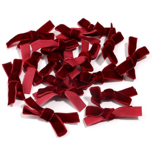 10 Stück Samtbandschleifen, 6 x 3,5 cm, handgefertigte Stoffschleifen for Heimwerker, Basteln, Nähzubehör, Party- und Hochzeitsdekorationen(Wine Red) von Generisch