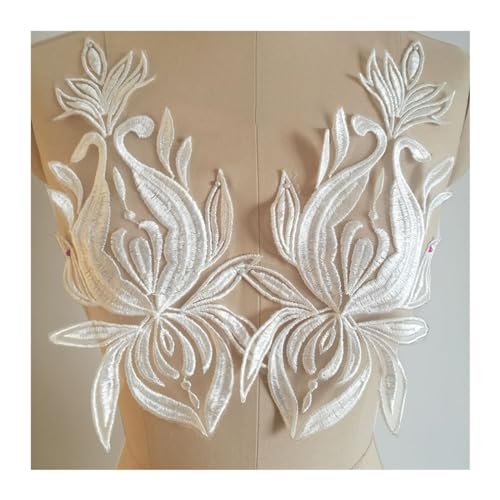 10 Stück elfenbeinfarbene weiße Netz-Spitzenapplikationen für Hochzeitskleider von Generisch