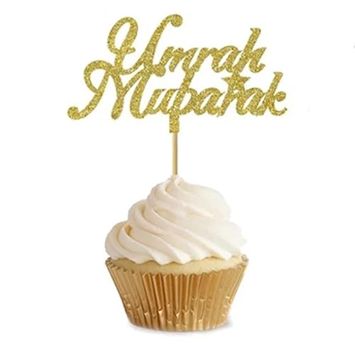 10 Umrah Mubarak Cupcake Topper Gold Topper Cake Topper Sparkling Glitter Charms Dekorationen (Gold) von Generisch