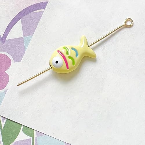 10 handgefertigte Lampwork-Perlen, niedliche Acryl-Fischperlen, für Schmuckherstellung und Bastelzubehör (gelb) von Generisch