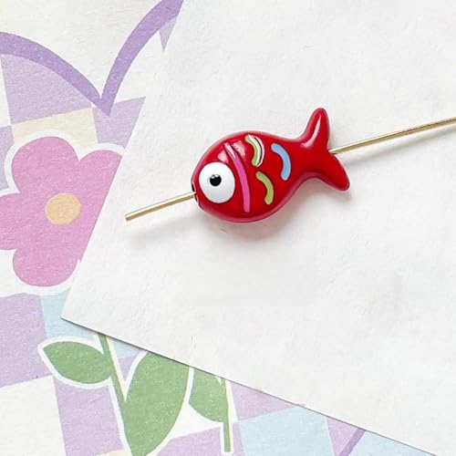 10 handgefertigte Lampwork-Perlen, niedliche Acryl-Fischperlen, für Schmuckherstellung und Bastelzubehör (rot) von Generisch