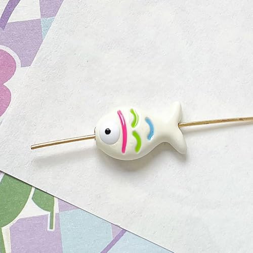 10 handgefertigte Lampwork-Perlen, niedliche Acryl-Fischperlen, für Schmuckherstellung und Bastelzubehör (weiß) von Generisch