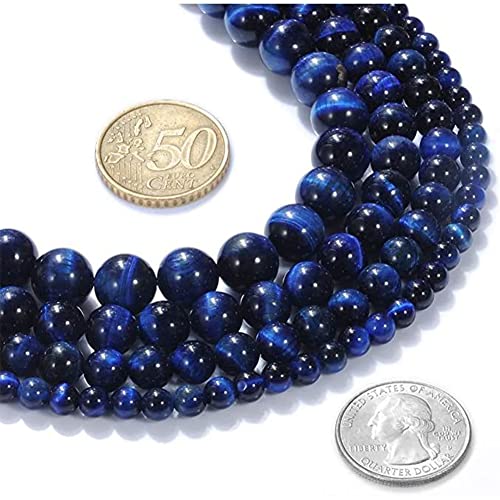 10 mm natürliche Tinte, blaues Tigerauge, Edelstein, runde lose Perlen, Kristallstein, Armband, Halskette, Zubehör, Basteln für Schmuckherstellung, DIY, 1 Strang, 38,1 cm von Generisch