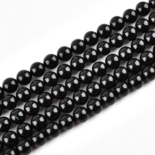 10 mm natürliche schwarze Onyx-Perlen, rund, Achat, Edelstein, lose Perlen für Schmuckherstellung (36–38 Stück/Strang) A von Generisch