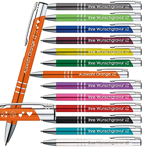 10 x Kugelschreiber mit Gravur | Emojis Gravur möglich | 13 Farben | Werbekugelschreiber mit Wunschgravur | Personalisierte Kulis | 10 Stück PS170 (Orange) von Generisch