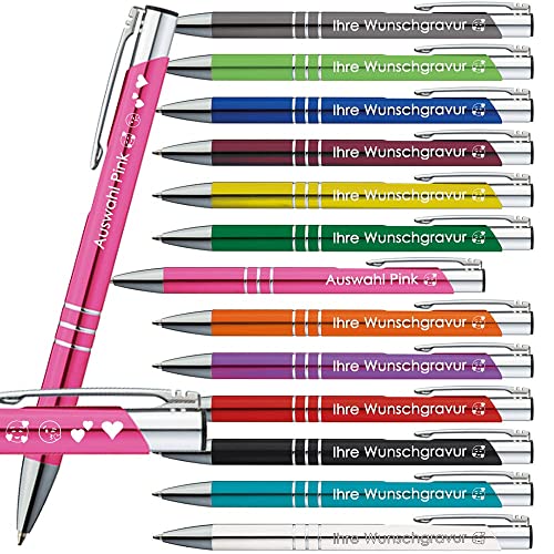 10 x Kugelschreiber mit Gravur | Emojis Gravur möglich | 13 Farben | Werbekugelschreiber mit Wunschgravur | Personalisierte Kulis | 10 Stück PS171 (Pink) von Generisch
