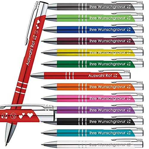 10 x Kugelschreiber mit Gravur | Emojis Gravur möglich | 13 Farben | Werbekugelschreiber mit Wunschgravur | Personalisierte Kulis | 10 Stück PS172 (Rot) von Generisch