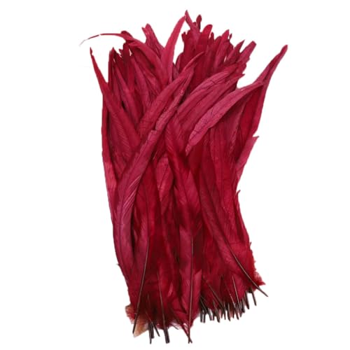 100–1000 Stück, 40–45 cm, farbige Hahnschwanzfedern, Karnevals-Zubehör, Hochzeit, Party, Dekoration, DIY, Burgunderrot, 500 Stück von Generisch