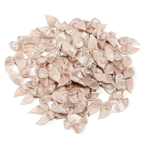 100-200 Teile/los 2,5x2 cm Polyesterband Bögen Mini Satin Bögen for DIY Handwerk Nähen Ornamente Party Home Weihnachtsdekorationen(Champagne,100Pcs) von Generisch