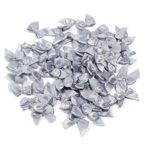 100-200 Teile/los 2,5x2 cm Polyesterband Bögen Mini Satin Bögen for DIY Handwerk Nähen Ornamente Party Home Weihnachtsdekorationen(Gray,100Pcs) von Generisch