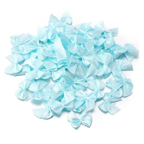 100-200 Teile/los 2,5x2 cm Polyesterband Bögen Mini Satin Bögen for DIY Handwerk Nähen Ornamente Party Home Weihnachtsdekorationen(Light Blue,200Pcs) von Generisch
