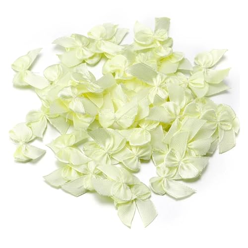 100-200 Teile/los 2,5x2 cm Polyesterband Bögen Mini Satin Bögen for DIY Handwerk Nähen Ornamente Party Home Weihnachtsdekorationen(Light Yellow,200Pcs) von Generisch
