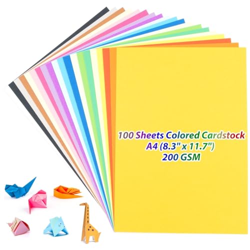 100 Blatt farbiger A4-Karton, 21,6 x 29,7 cm, 20 Farben, Bastelpapier, 200 g/m², für Scrapbooking, Origami, DIY-Kunst, Druckaufgaben 100 Blatt farbiger A4-Karton, 21,6 x 29,7 cm, 20 Farben, Bastelpapier, 200 g/m², für Scrapbooking, Origami, DIY-Kunst, Druckaufgaben von Generisch