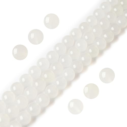 100 Stück 6 mm weiße Achat-Perlen, natürliche Edelsteine, runde lose Perlen für Schmuckherstellung von Generisch