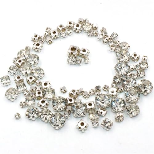 100 Stück lose Glas-Kristallperlen in verschiedenen Größen mit silberner Krallenfassung zum Aufnähen auf Strasssteine für DIY Hochzeitskleid Kleidung Zubehör 100 Stück lose Glas-Kristallperlen in verschiedenen Größen mit silberner Krallenfassung zum Aufnähen auf Strasssteine für DIY Hochzeitskleid Kleidung Zubehör von Generisch