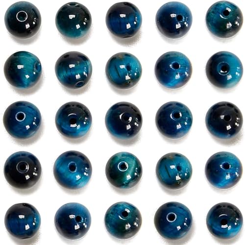 100 Stück original natürliche Aquamarin Tigerauge, rund, lose Edelsteine, 6 mm Perlen von Generisch