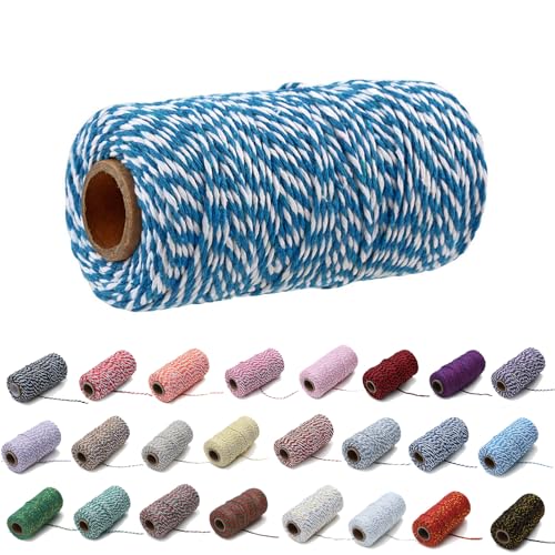 100 Yard/2 mm Baumwollseil, bunt, Handwerk, Kordel zum Stricken von Kordel für Geschenkverpackungen, Handwerk (Blau+Weiß, 2mm) von Generisch