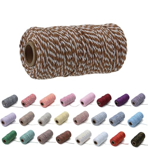 100 Yard/2 mm Baumwollseil, bunt, Handwerk, Kordel zum Stricken von Kordel für Geschenkverpackungen, Handwerk (Braun+Weiß, 2mm) von Generisch