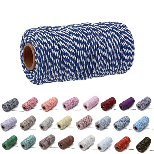 100 Yard/2 mm Baumwollseil, bunt, Handwerk, Kordel zum Stricken von Kordel für Geschenkverpackungen, Handwerk (Dunkelblau+Weiß, 2mm) von Generisch