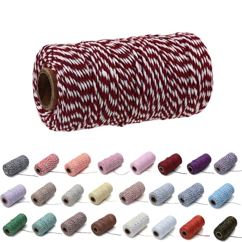 100 Yard/2 mm Baumwollseil, bunt, Handwerk, Kordel zum Stricken von Kordel für Geschenkverpackungen, Handwerk (Dunkelrot+Weiß, 2mm) von Generisch