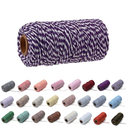 100 Yard/2 mm Baumwollseil, bunt, Handwerk, Kordel zum Stricken von Kordel für Geschenkverpackungen, Handwerk (Dunkelviolett+Weiß, 2mm) von Generisch