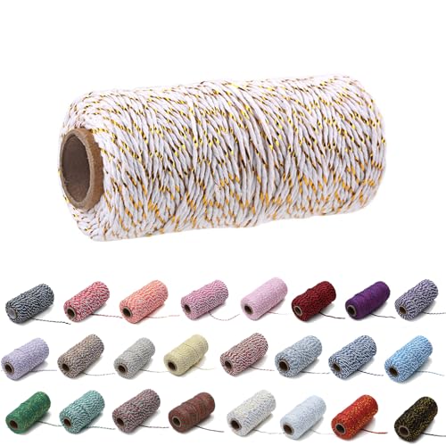 100 Yard/2 mm Baumwollseil, bunt, Handwerk, Kordel zum Stricken von Kordel für Geschenkverpackungen, Handwerk (Goldener Faden+Weiß, 2mm) von Generisch