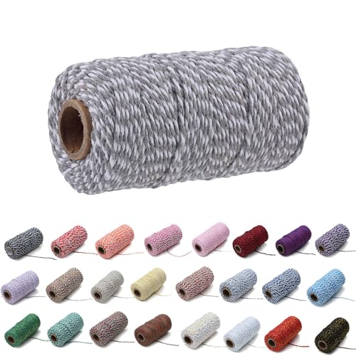 100 Yard/2 mm Baumwollseil, bunt, Handwerk, Kordel zum Stricken von Kordel für Geschenkverpackungen, Handwerk (Grau+Weiß, 2mm) von Generisch