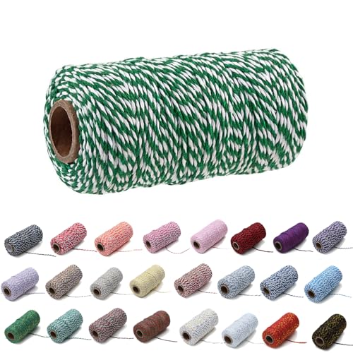 100 Yard/2 mm Baumwollseil, bunt, Handwerk, Kordel zum Stricken von Kordel für Geschenkverpackungen, Handwerk (Grün+Weiß, 2mm) von Generisch