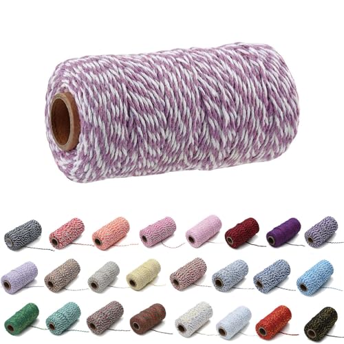 100 Yard/2 mm Baumwollseil, bunt, Handwerk, Kordel zum Stricken von Kordel für Geschenkverpackungen, Handwerk (Helllila+Weiß, 2mm) von Generisch