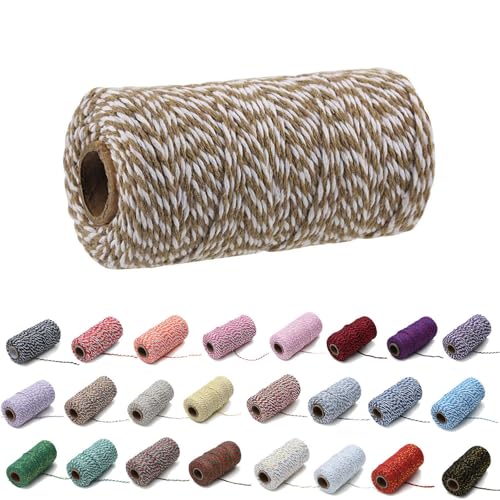 100 Yard/2 mm Baumwollseil, bunt, Handwerk, Kordel zum Stricken von Kordel für Geschenkverpackungen, Handwerk (Khaki+Weiß, 2mm) von Generisch