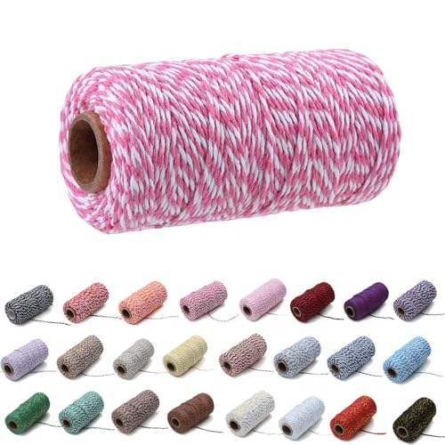 100 Yard/2 mm Baumwollseil, bunt, Handwerk, Kordel zum Stricken von Kordel für Geschenkverpackungen, Handwerk (Rosa+Weiß, 2mm) von Generisch