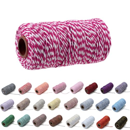 100 Yard/2 mm Baumwollseil, bunt, Handwerk, Kordel zum Stricken von Kordel für Geschenkverpackungen, Handwerk (Rose Rot+Weiß, 2mm) von Generisch
