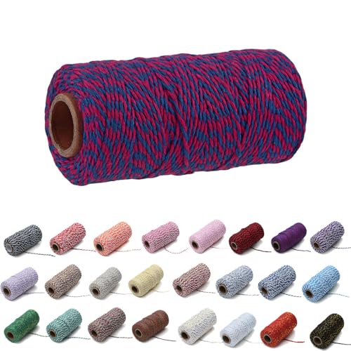 100 Yard/2 mm Baumwollseil, bunt, Handwerk, Kordel zum Stricken von Kordel für Geschenkverpackungen, Handwerk (Rosenrot+Königsblau, 2mm) von Generisch