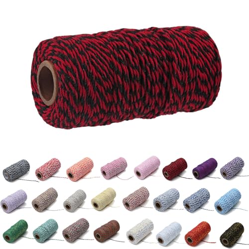 100 Yard/2 mm Baumwollseil, bunt, Handwerk, Kordel zum Stricken von Kordel für Geschenkverpackungen, Handwerk (Rot+Schwarz, 2mm) von Generisch
