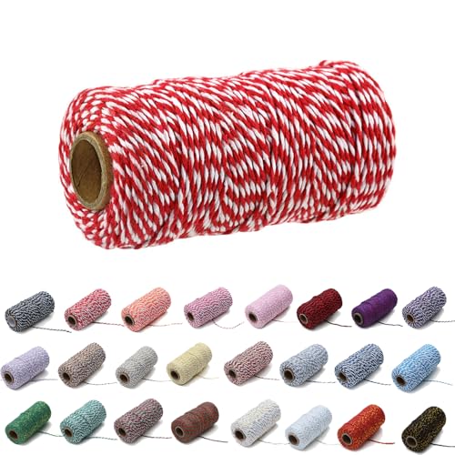 100 Yard/2 mm Baumwollseil, bunt, Handwerk, Kordel zum Stricken von Kordel für Geschenkverpackungen, Handwerk (Rot+Weiß, 2mm) von Generisch