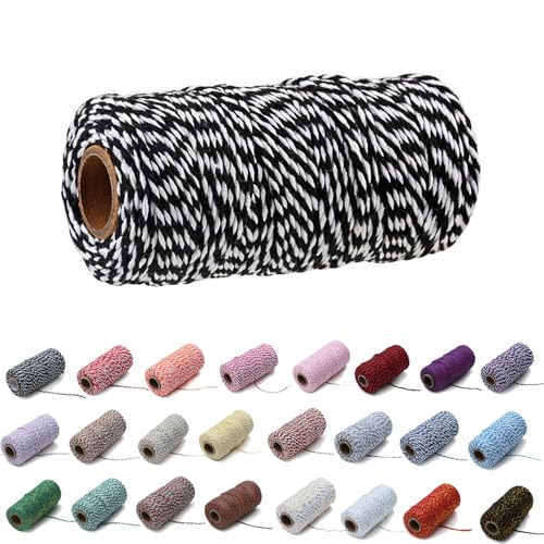 100 Yard/2 mm Baumwollseil, bunt, Handwerk, Kordel zum Stricken von Kordel für Geschenkverpackungen, Handwerk (Schwarz+Weiß, 2mm) von Generisch