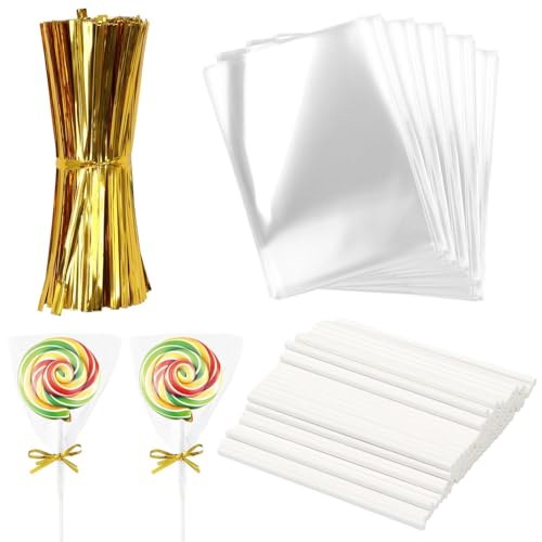 1000-teiliges Kuchen-Set zum Selbermachen, enthält 100 Leckerlibeutel, 100 Stäbchen, 800 Bindebänder für Süßigkeiten, Kekse und mehr von Generisch