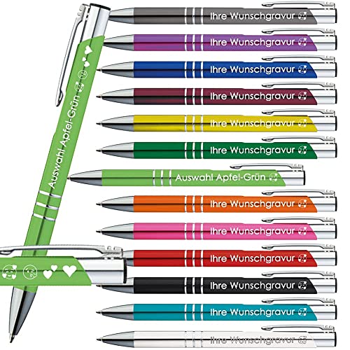 Generisch 100x Kugelschreiber mit Gravur | Emojis Gravur möglich | Auswahl 13 Farben | Personalisierte Werbekugelschreiber mit Wunschgravur | PS164 (Apfelgrün, 100 Stück) von Generisch