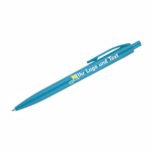 100x Personalisierte Kugelschreiber mit Logo & Text Hochwertiger UV Druck Vollfarbig Werbekugelschreiber für Firmen Events & Geschenke (Hellblau) von Generisch