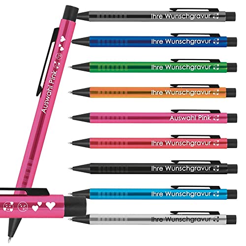 10x Kugelschreiber mit Gravur | Emoji Gravur möglich | Werbekugelschreiber personalisiert | Blau schreibende Mine | Extravagante Griffzone | Metall Druckkugelschreiber mit Wunschgravur (Pink) von Generisch