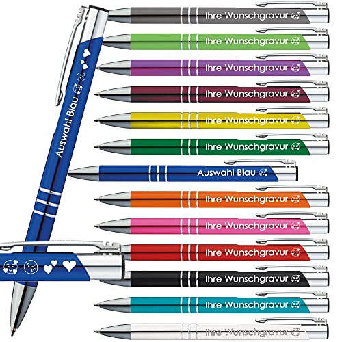Generisch 10x Kugelschreiber mit Gravur | Emojis Gravur möglich | Auswahl 13 Farben | Personalisierte Werbekugelschreiber mit Wunschgravur | PS165 (Blau, 10 Stück) von Generisch