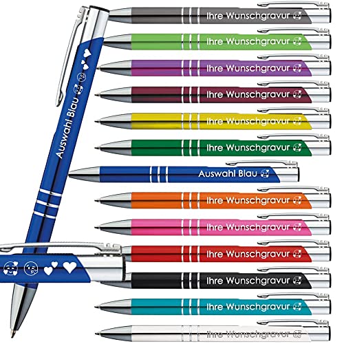 10x Kugelschreiber mit Gravur | Emojis Gravur möglich | Auswahl 13 Farben | Personalisierte Werbekugelschreiber mit Wunschgravur | PS165 (Blau, 10 Stück) von Generisch
