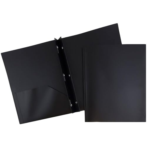 10x Kunststoff-Ordner mit Taschen und Zinken, 2 Taschen mit 3 Verschlüssen, Metallzinkenverschluss Poly-Ordner farbige Aktenordner, DIN A4 (24x29 cm), für Schule, Büro, Zuhause Schwarz von Generisch