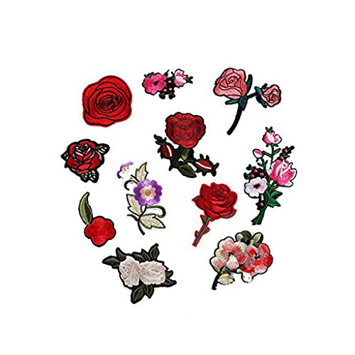 11 x Rosen-Pfingstrosen-Stickerei-Flicken zum Aufnähen oder Aufbügeln, Transfer-Flicken für Taschen, Hüte, Kleidung, Nähmaschine und Zubehör und Nähwerkzeuge, bequem und praktisch von Generisch