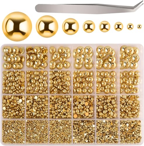 11.070 Stück 8-Größe, flache Rückseite, halbe Perlen für Bastelarbeiten, Schmuckherstellung, Schuhe, Handydekoration, Nagelkunst, Gold von Generisch