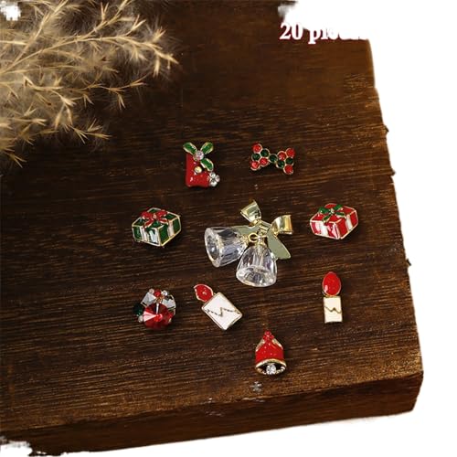 12 Gitter Weihnachts nagel dekorationen, Schneeflocke Elch kranz Strass steine, Luxus Schmuck aus Metall 3D Legierung, Silbergrün Rote Edelsteine für Frauen Winter DIY von Generisch