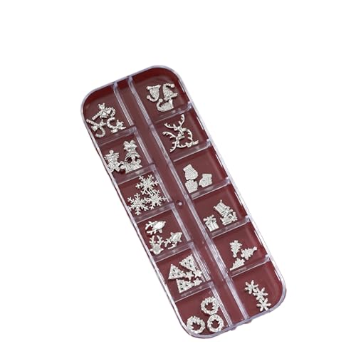 12 Gitter Weihnachts nagel dekorationen, Schneeflocke Elch kranz Strass steine, Luxus Schmuck aus Metall 3D Legierung, Silbergrün Rote Edelsteine für Frauen Winter DIY 12 Gitter Weihnachts nagel dekorationen, Schneeflocke Elch kranz Strass steine, Luxus Schmuck aus Metall 3D Legierung, Silbergrün Rote Edelsteine für Frauen Winter DIY von Generisch