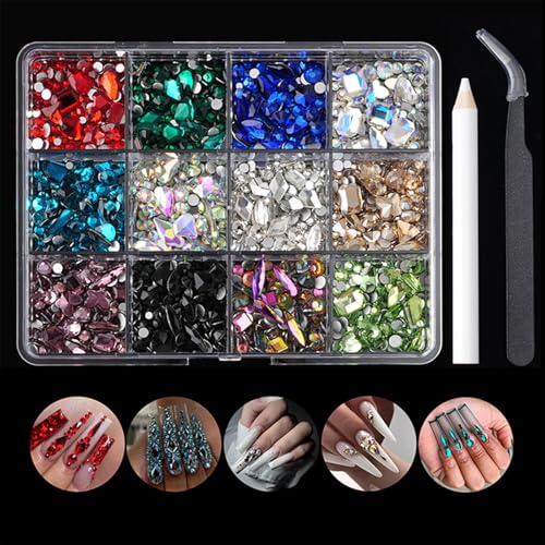 12 Gitter speziell geformte Nägel, Strasssteine, flache Rückseite, Charm-Mix-Stile, Nägel, Kunst-Dekorationen 12 Gitter speziell geformte Nägel, Strasssteine, flache Rückseite, Charm-Mix-Stile, Nägel, Kunst-Dekorationen von Generisch