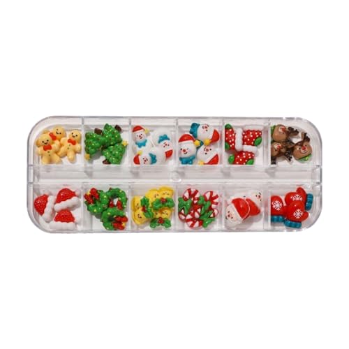 12 Grid Weihnachts nagel Charms, Cartoon Santa Claus Elch Schneemann Harz Nail Art Dekoration von Generisch